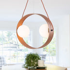 20 in. 2-Light Modern Walnut Oval Pendant Light with White Globe Glass Shades for Dining Room, Kitchen Island