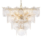 24 in. 13-Light Modern Gold Square Tiered Chandelier with Textured Clear Glass Petal Shades for Living Room