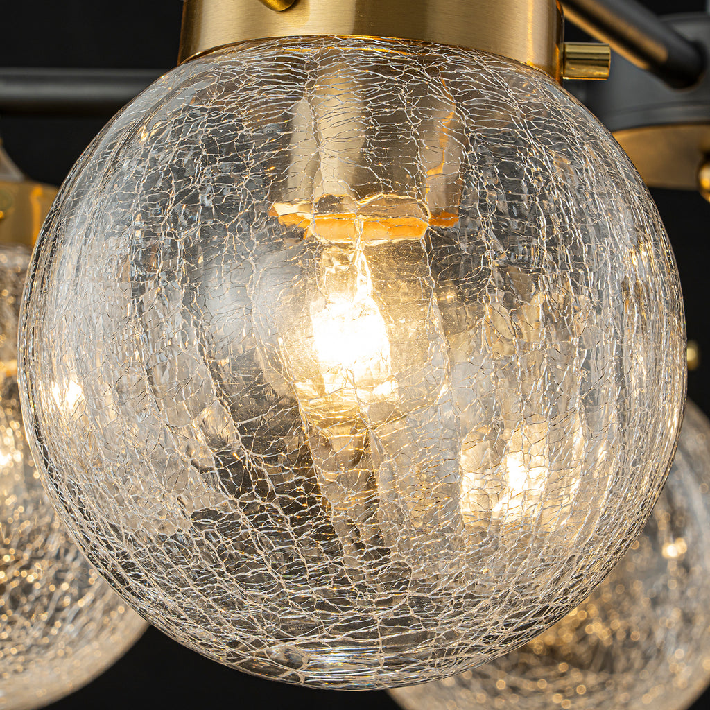 22.44 in. 5-Light Modern Black Branch Chandelier with Clear Cracked Glass Shades for Kitchen Island, Living Room