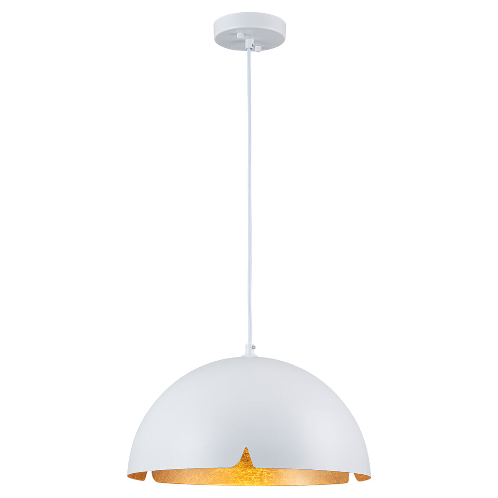14.96 in. 1-Light Industrial Metal Black/White Dome Pendant Light with Iron Shade for Dining Rooms, Kitchens
