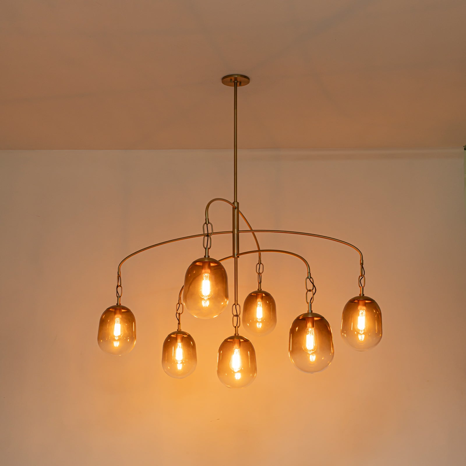 5/7-Light 2/3-Tier Antique Gold Metal Chandelier Pendant with Oval Glass Shades for Living Room, Kitchen Island