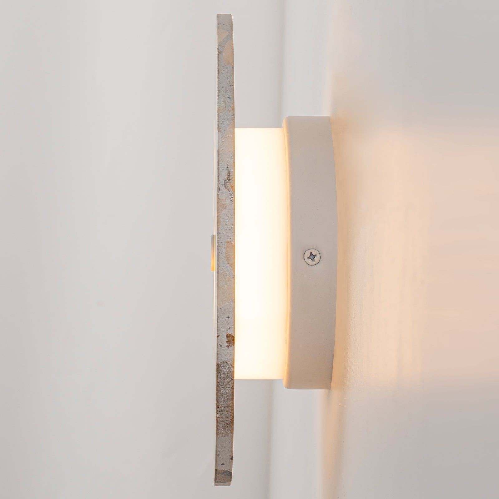 8.07 in. 1-Light Modern Round Dimmable LED Wall Sconce Light with Mable Terrazzo Shade for Bedroom Foyer Hallway