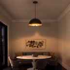 14.96 in. 1-Light Industrial Metal Black/White Dome Pendant Light with Iron Shade for Dining Rooms, Kitchens