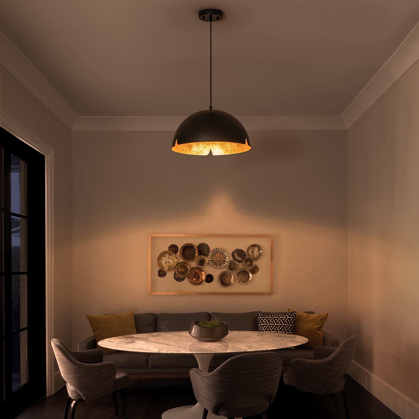 14.96 in. 1-Light Industrial Metal Black/White Dome Pendant Light with Iron Shade for Dining Rooms, Kitchens