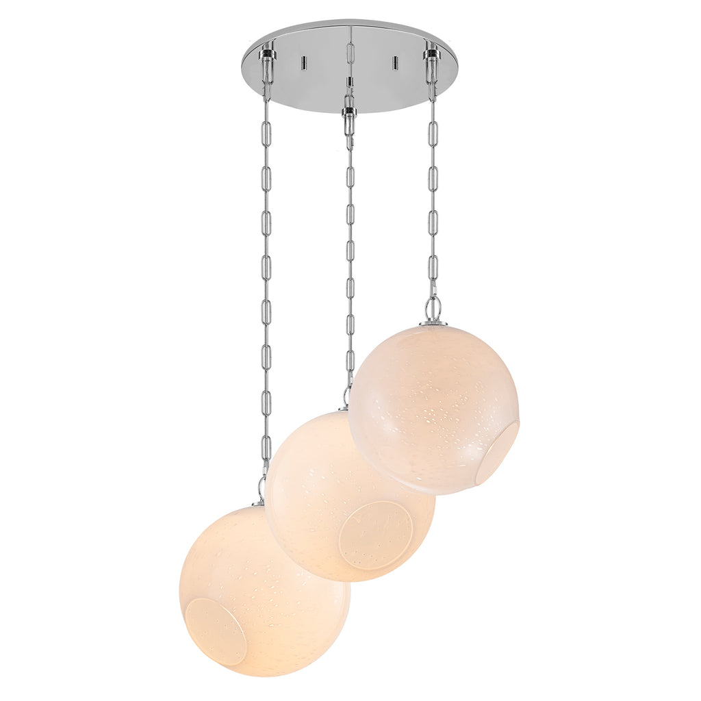 Chrome Modern Globe Hanging Pendant Light with White Bubble Glass Shade for Kitchen Island, Dining