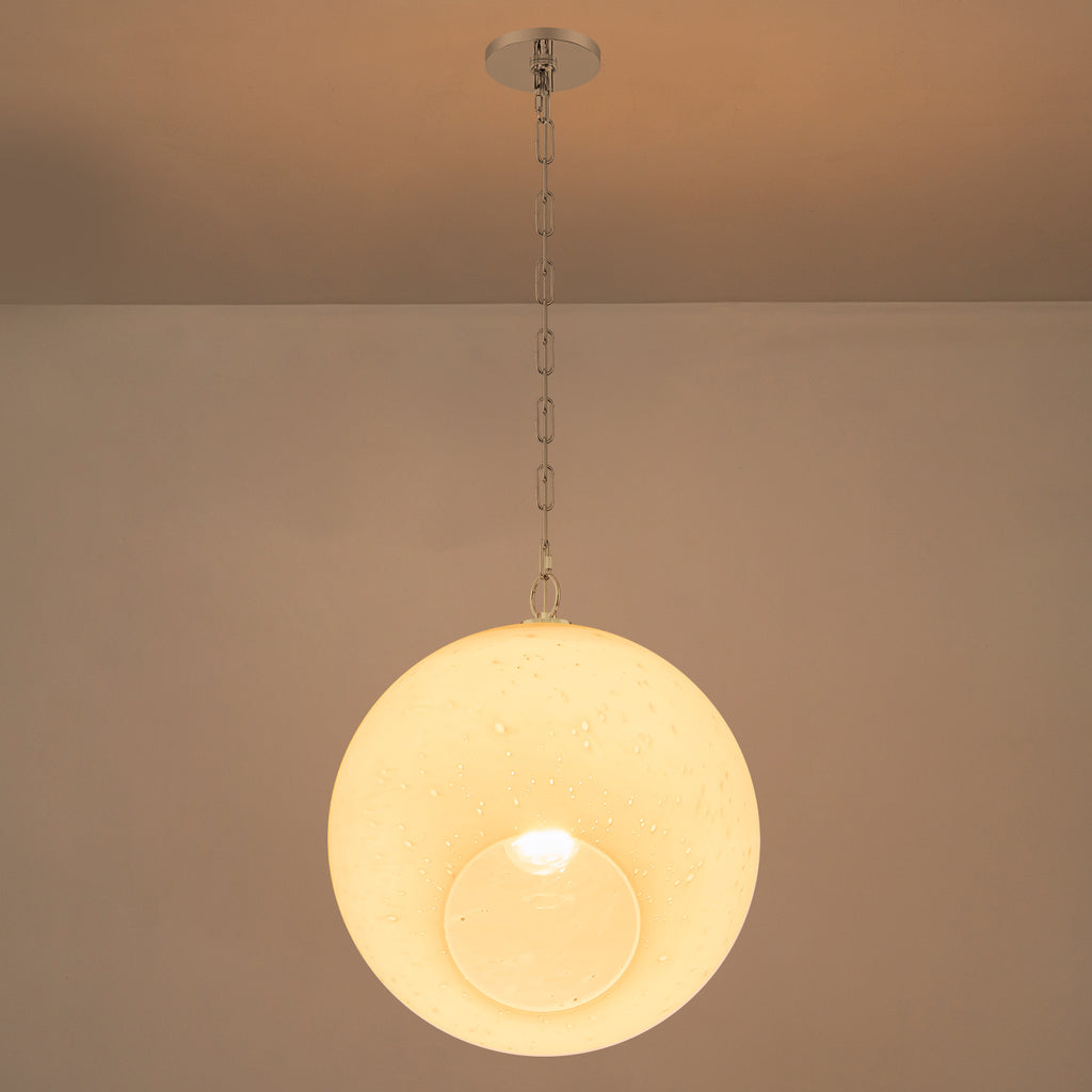 Chrome Modern Globe Hanging Pendant Light with White Bubble Glass Shade for Kitchen Island, Dining