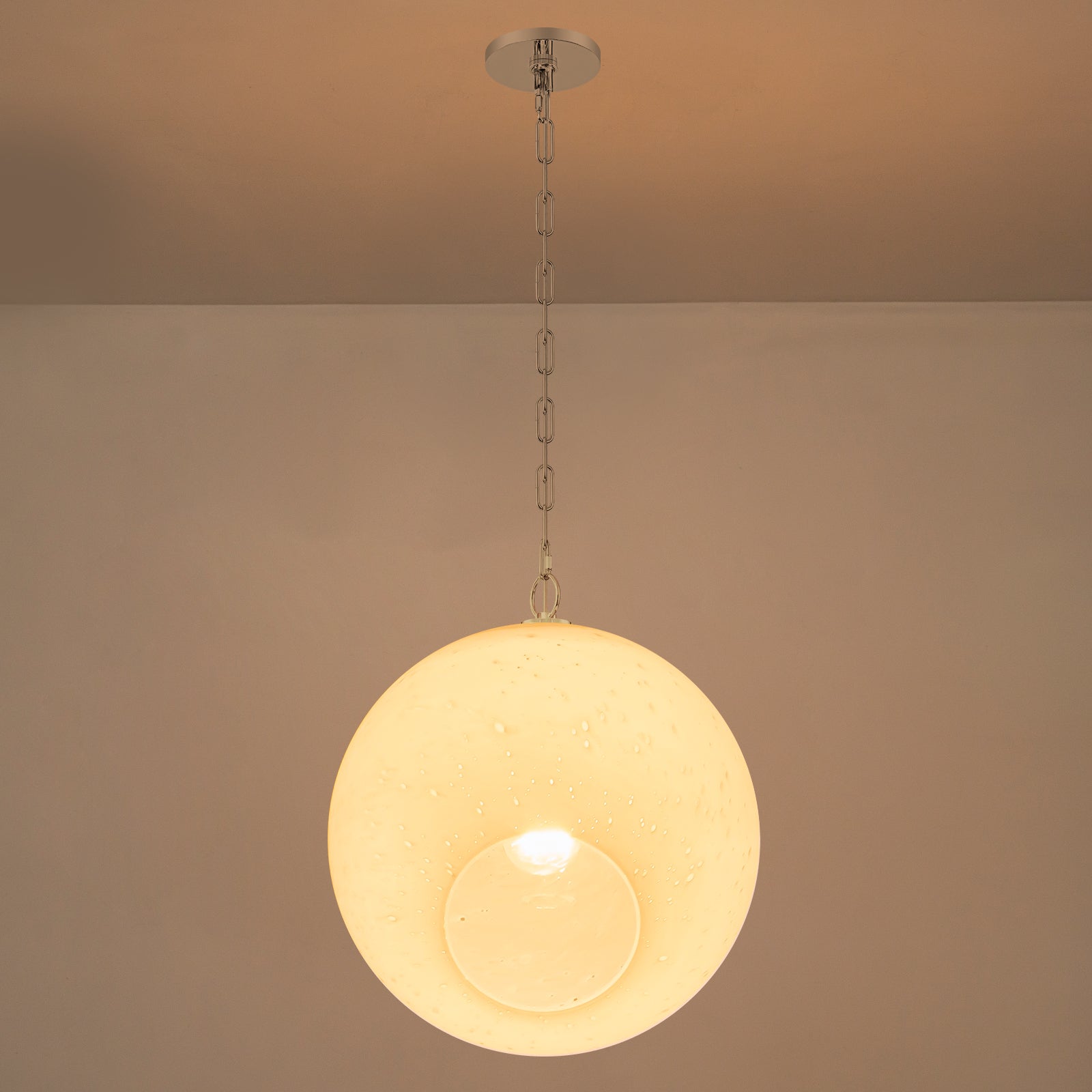 Chrome Modern Globe Hanging Pendant Light with White Bubble Glass Shade for Kitchen Island, Dining