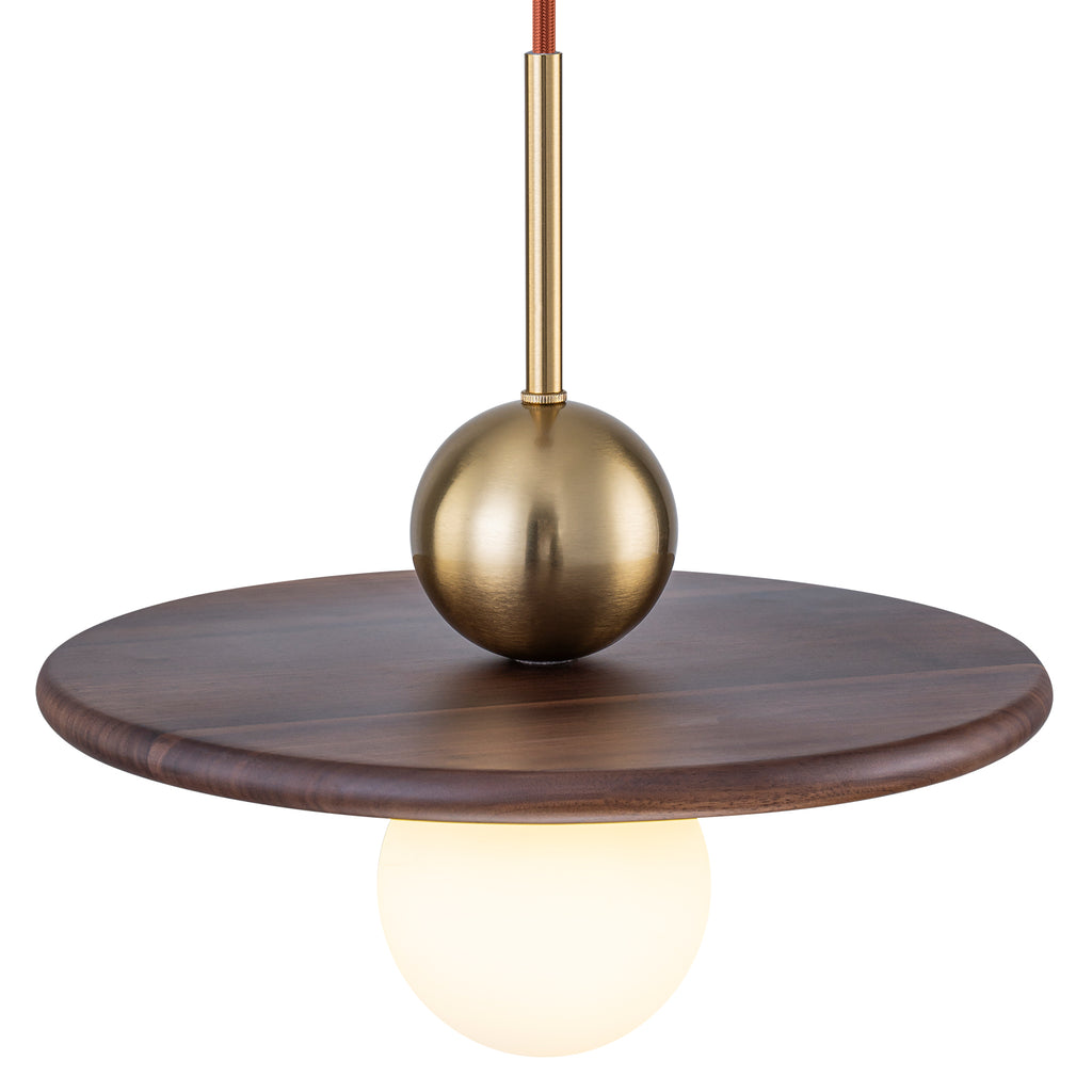 25-Watt 1-Light Modern Gold and Wood Pendant Light with White Globe Glass Shade for Bedroom