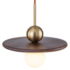 25-Watt 1-Light Modern Gold and Wood Pendant Light with White Globe Glass Shade for Bedroom