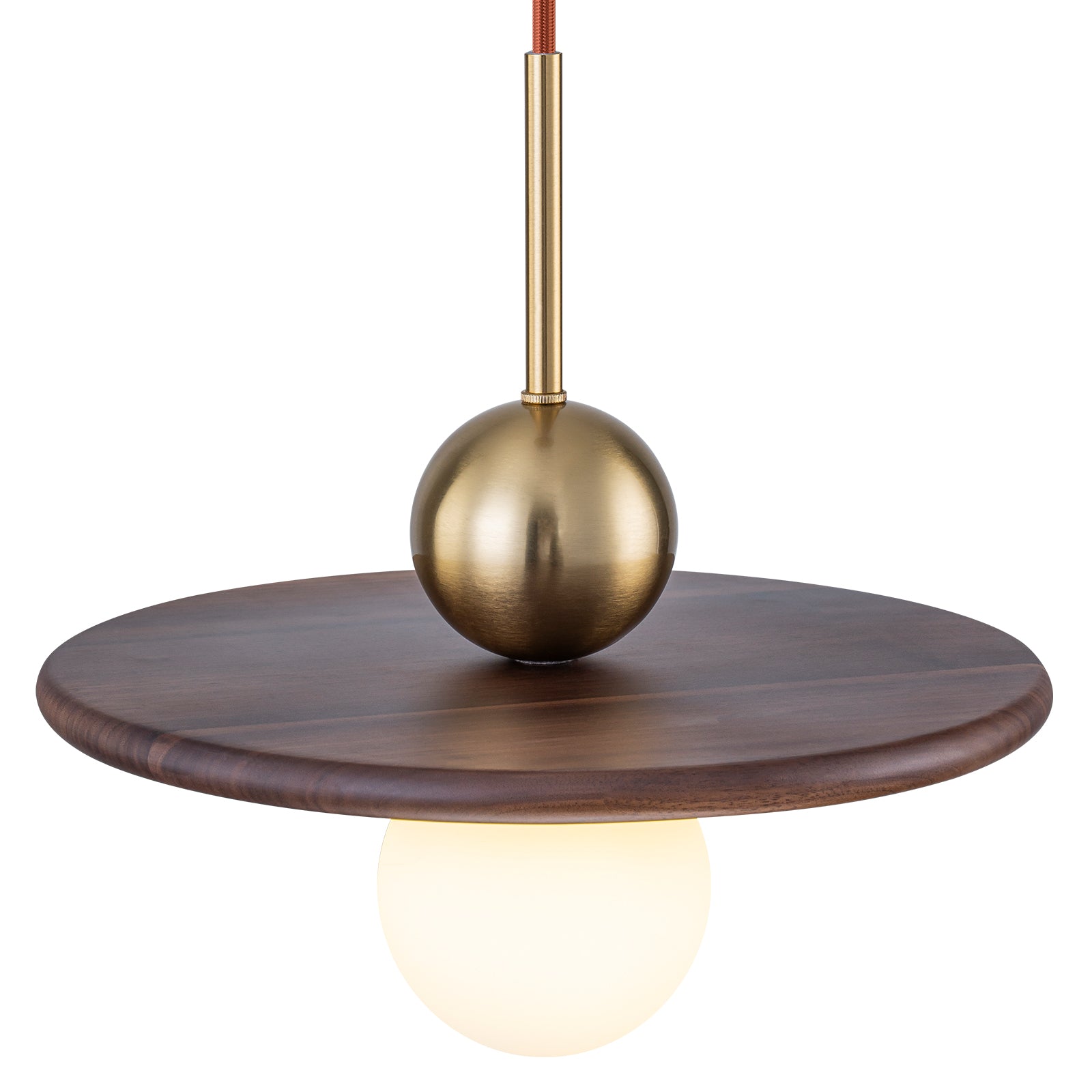 25-Watt 1-Light Modern Gold and Wood Pendant Light with White Globe Glass Shade for Bedroom