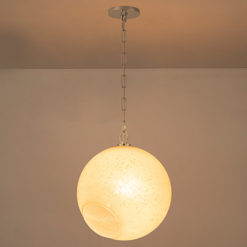 Chrome Modern Globe Hanging Pendant Light with White Bubble Glass Shade for Kitchen Island, Dining