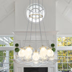 7-Light Modern Gold Sputnik Cluster LED Chandelier with Clear Globe Shades for Living Room