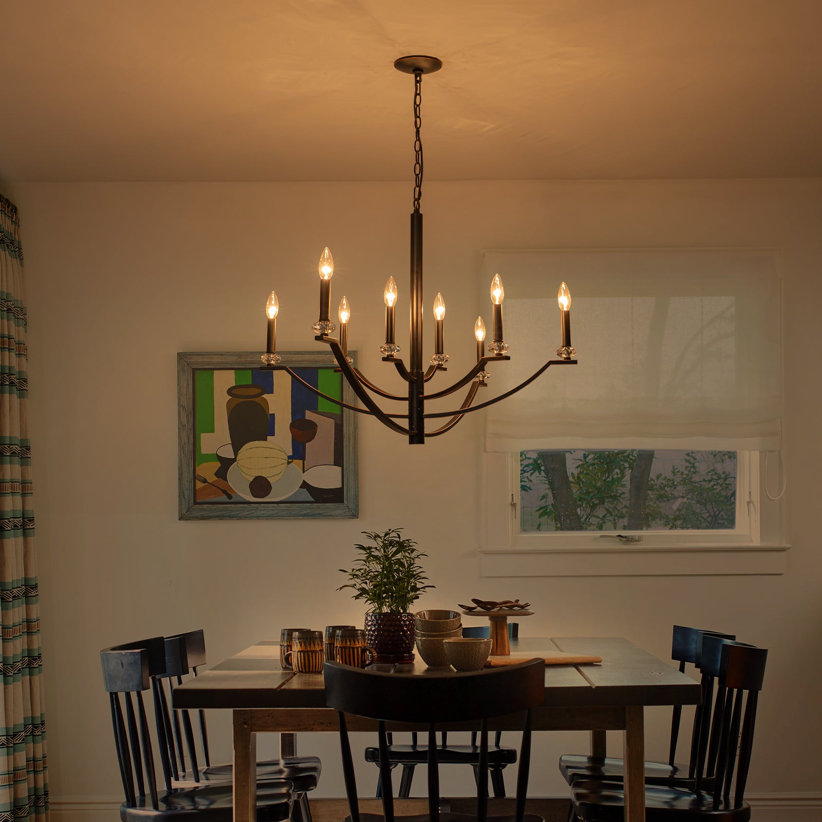 41 in. 8-Light Matte Black Traditional Candlestick Chandelier Modern Linear Candle Pendant Light