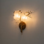 16.14 in. 2-Light Antique Gold Wall Sconce with Clouded Glass Shade, Bedroom Living Room Wall Light