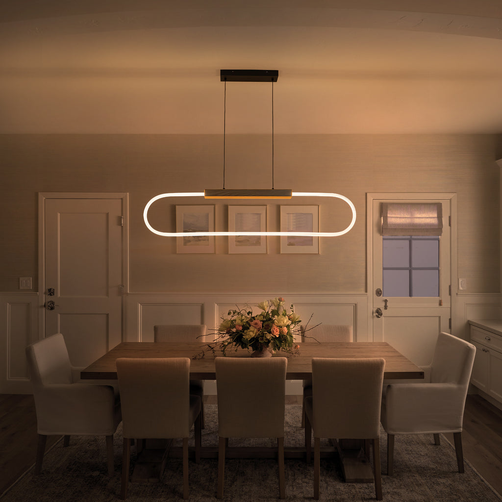 47.24 in. 1-Light Modern Black Linear Integrated LED Pendant Light Fixture with Wood Accent for Kitchen Island