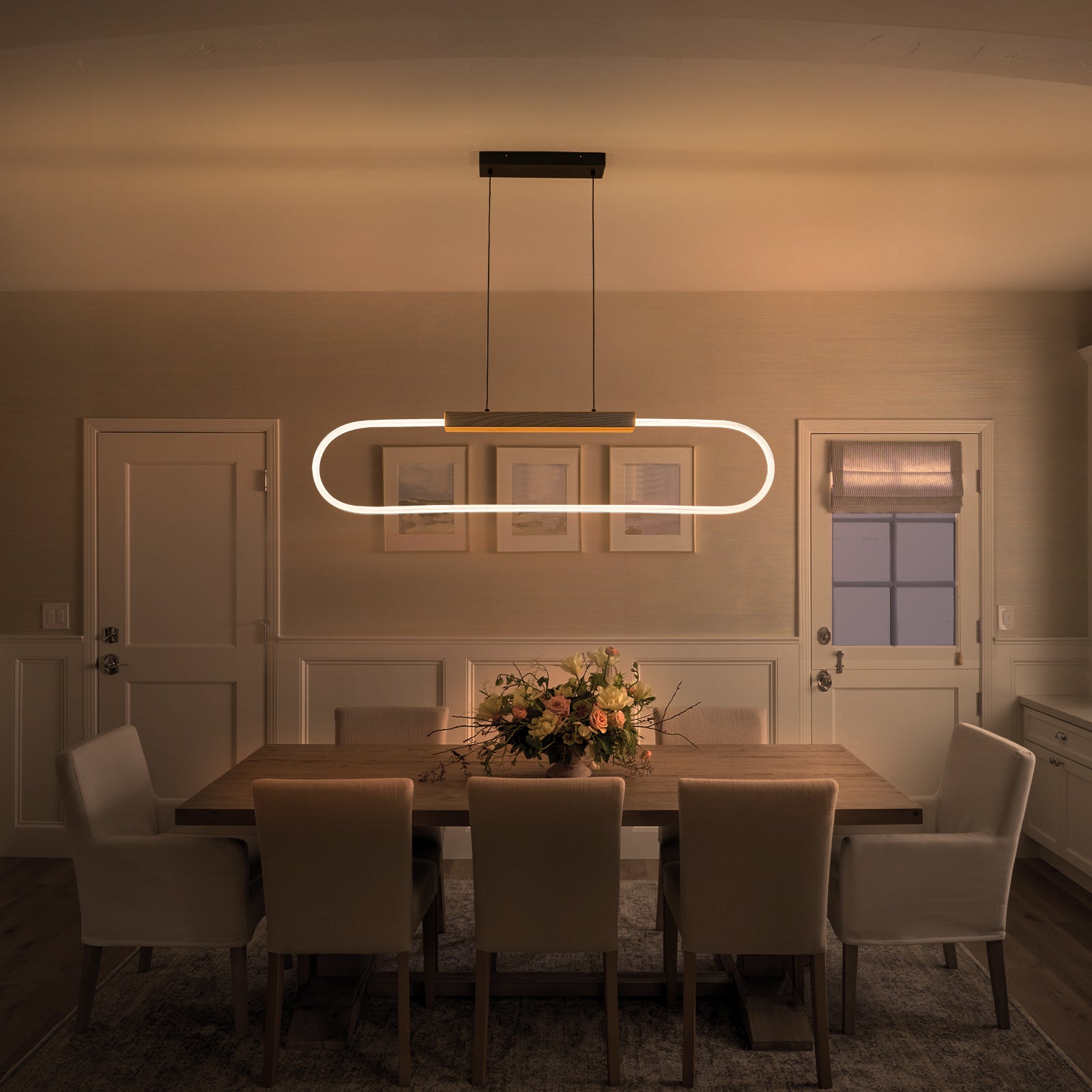 47.24 in. 1-Light Modern Black Linear Integrated LED Pendant Light Fixture with Wood Accent for Kitchen Island