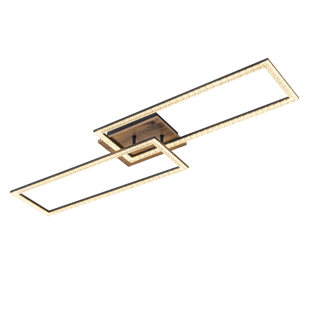 2-Light 40.55 in. Modern Black and Wood Dimmable Integrated LED Flush Mount Ceiling Light