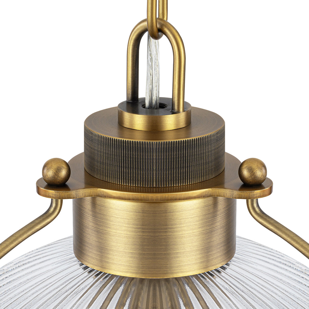 1-Light Industrial Brass Metal Dome Pendant Light with Clear Glass Shade for Kitchen Island, Dining Room