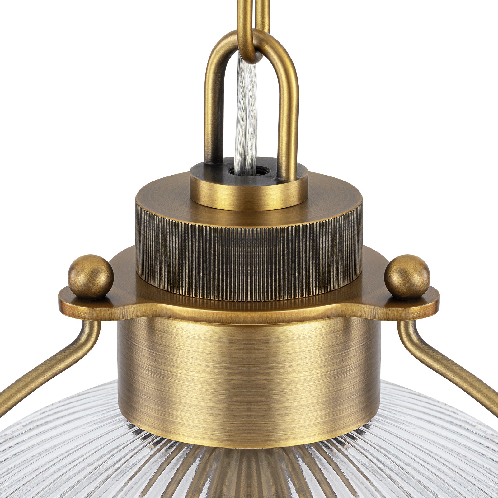 1-Light Industrial Brass Metal Dome Pendant Light with Clear Glass Shade for Kitchen Island, Dining Room