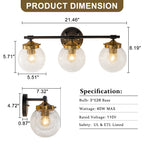 21.73 in. 3-Light Matte Black and Gold Metal Vanity Light with Clear Glass Shades for Bathroom