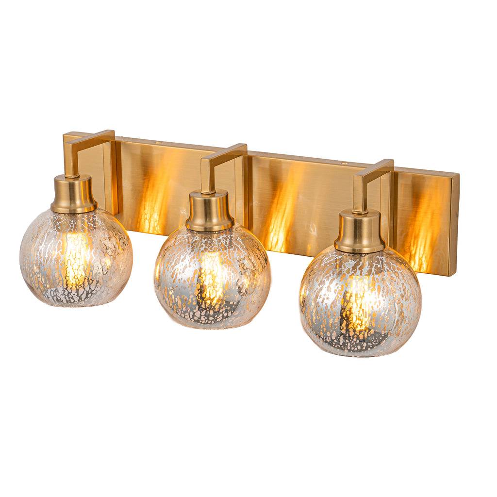 20.47 in. 3-Light Modern Gold Metal Linear Bathroom Vanity Light with Globe Mercury Glass Shades