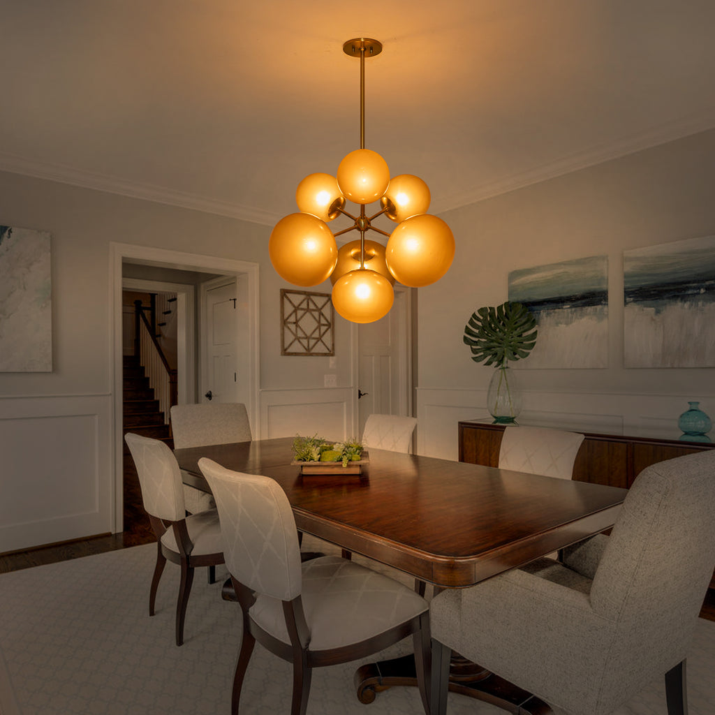 4/7-Light Mid-Century Modern Gold Cluster Chandelier with Coffee Globe Glass Shades