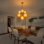 4/7-Light Mid-Century Modern Gold Cluster Chandelier with Coffee Globe Glass Shades