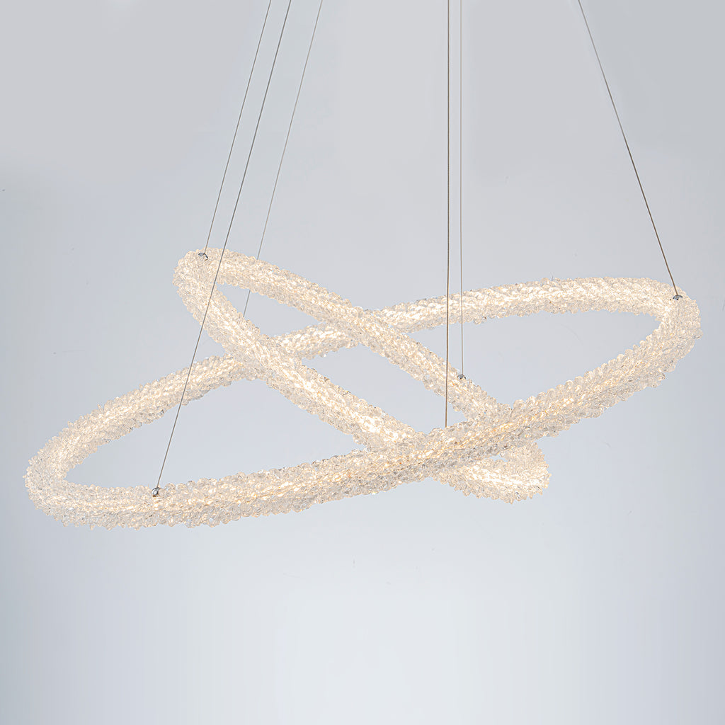 2-Light Modern Gold Double Ring Dimmable Integrated LED Chandelier Tiered Pendant Light with Crystal for Dining Room