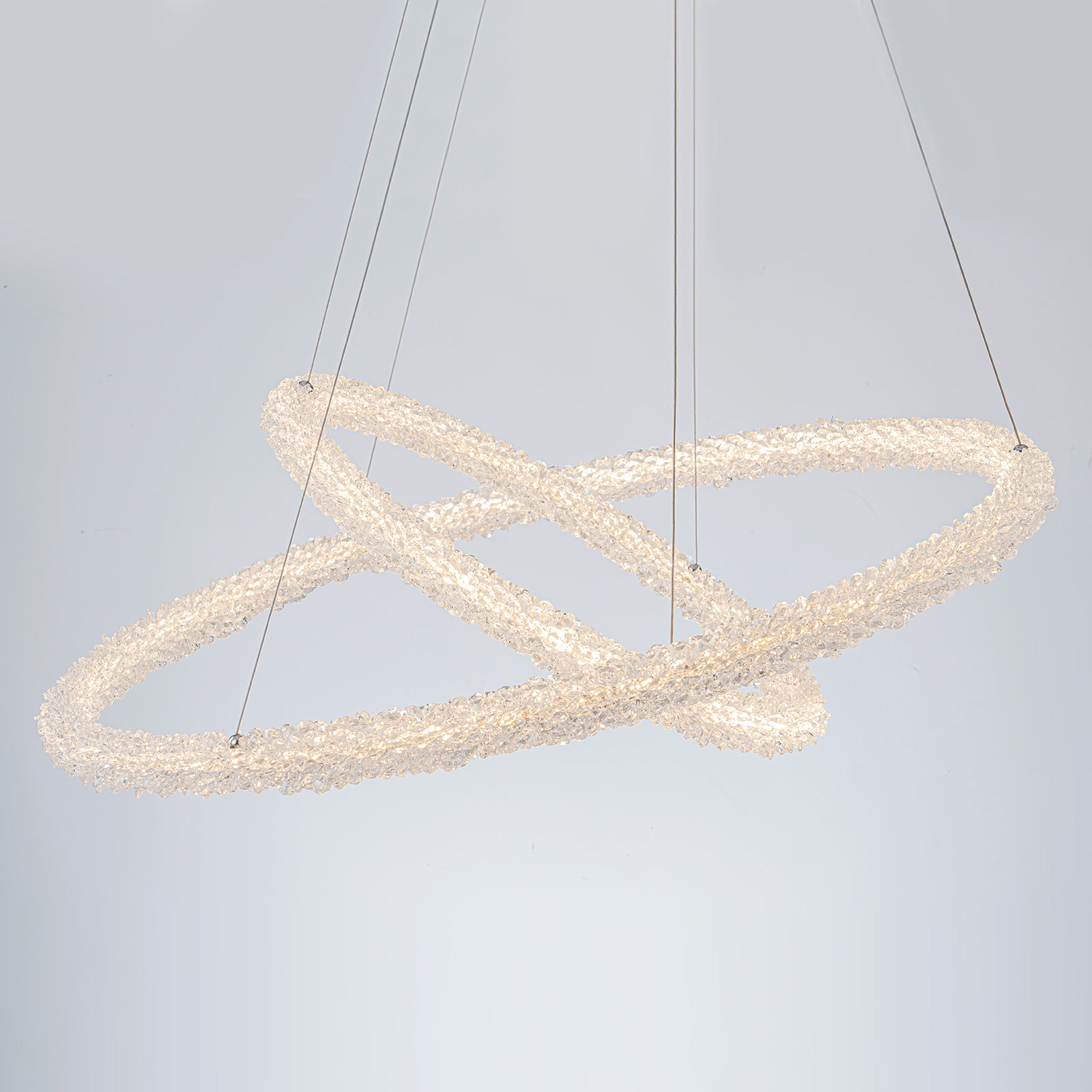 2-Light Modern Gold Double Ring Dimmable Integrated LED Chandelier Tiered Pendant Light with Crystal for Dining Room