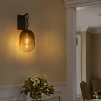 7.09 in. 1-Light Antique Metal Wall Sconce with Oval Gradient Color Glass Shade for Bedroom, Bathroom, Hallway