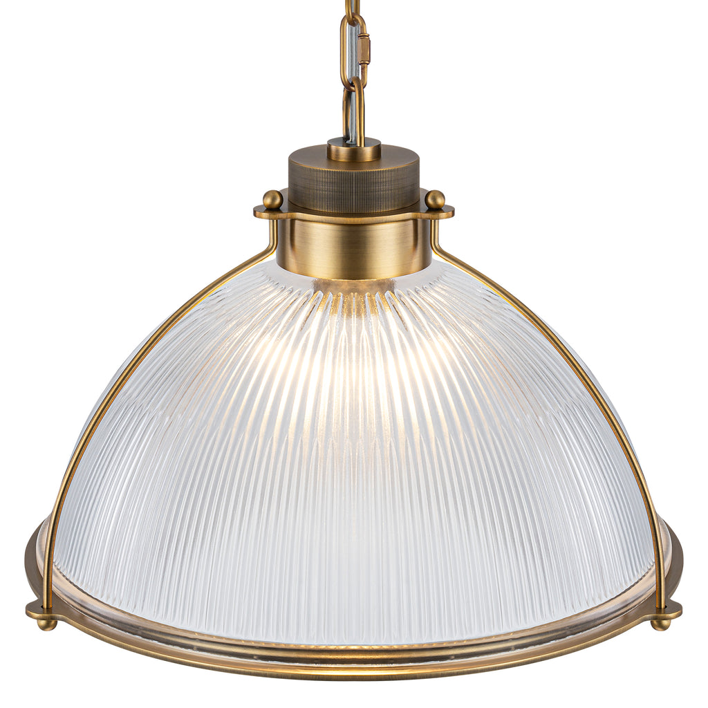 1-Light Industrial Brass Metal Dome Pendant Light with Clear Glass Shade for Kitchen Island, Dining Room
