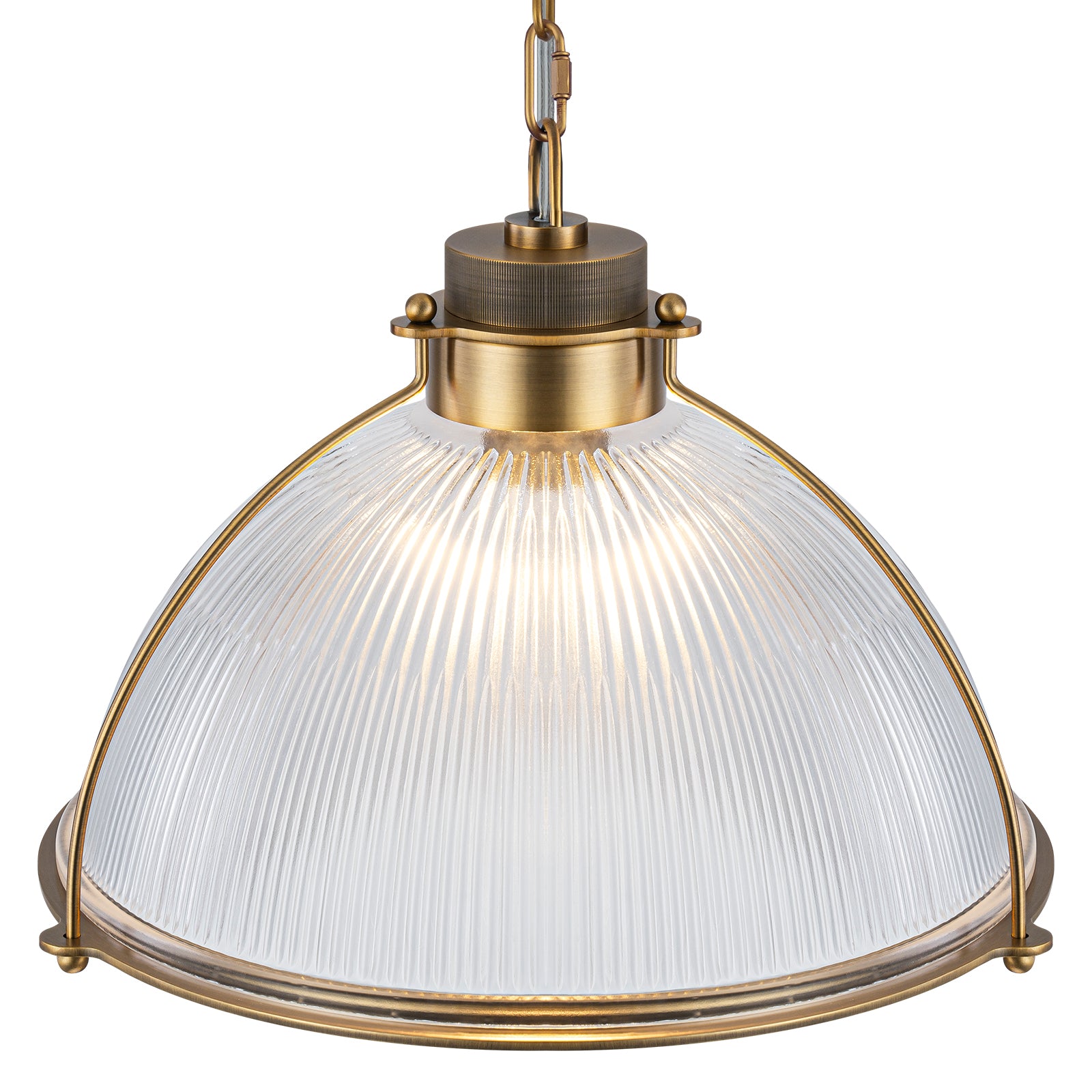 1-Light Industrial Brass Metal Dome Pendant Light with Clear Glass Shade for Kitchen Island, Dining Room