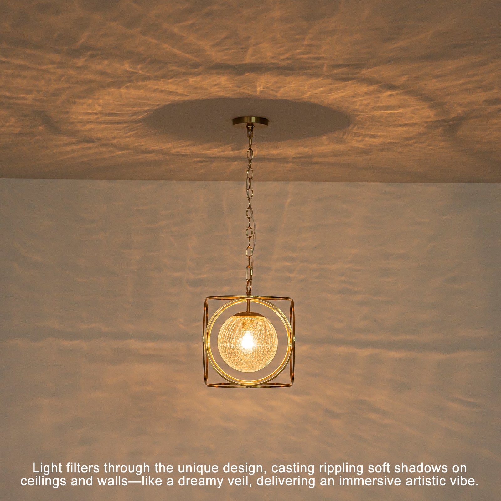 11.5 in. 1-Light Modern Copper Metal Pendant Light with Clear Crackle Globe Glass Shade for Kitchen Island, Dining Room