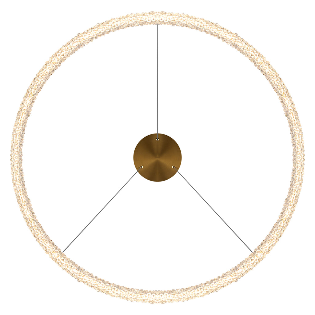 1-Light Modern Gold Metal Ring Crystal Integrated LED Pendant Light Dimmable Chandelier for Dining Room