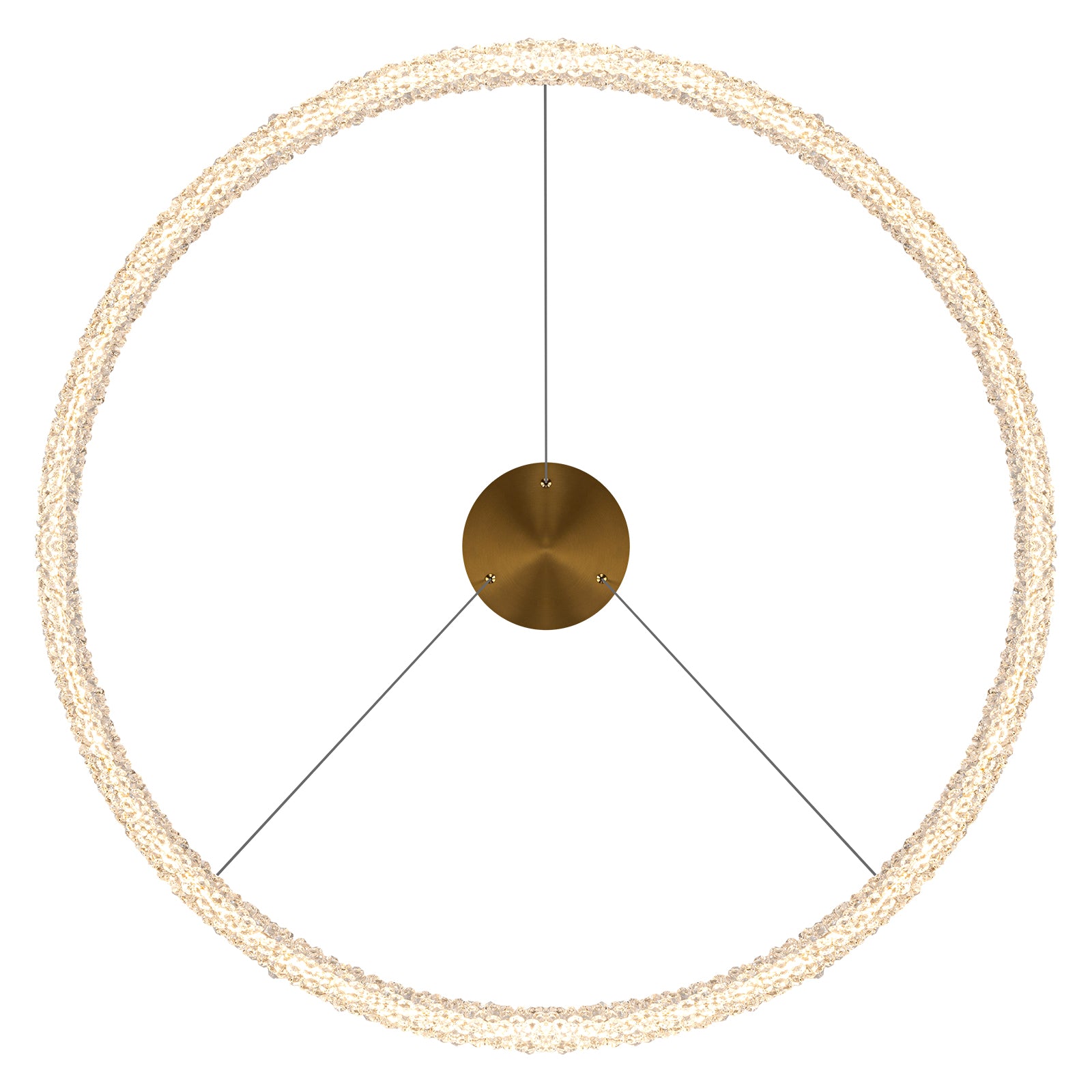 1-Light Modern Gold Metal Ring Crystal Integrated LED Pendant Light Dimmable Chandelier for Dining Room