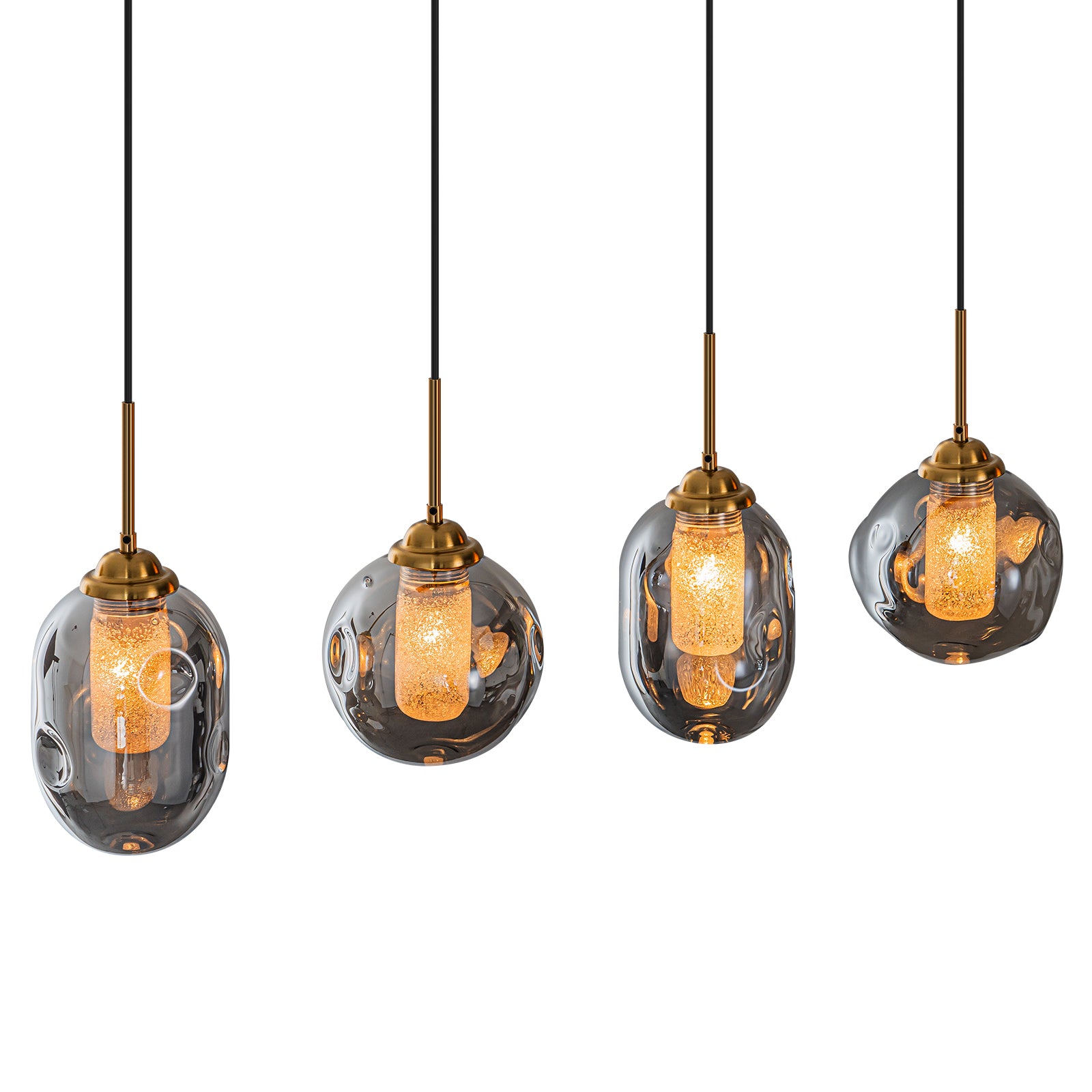38.6 in. 4-Light Modern Black Linear Pendant Light with 2-Tier Glass Shades for Kitchen Island