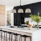 39 in. 3-Light Modern Matte Black Linear Chandelier with Textured Glass Shades for Kitchen Island