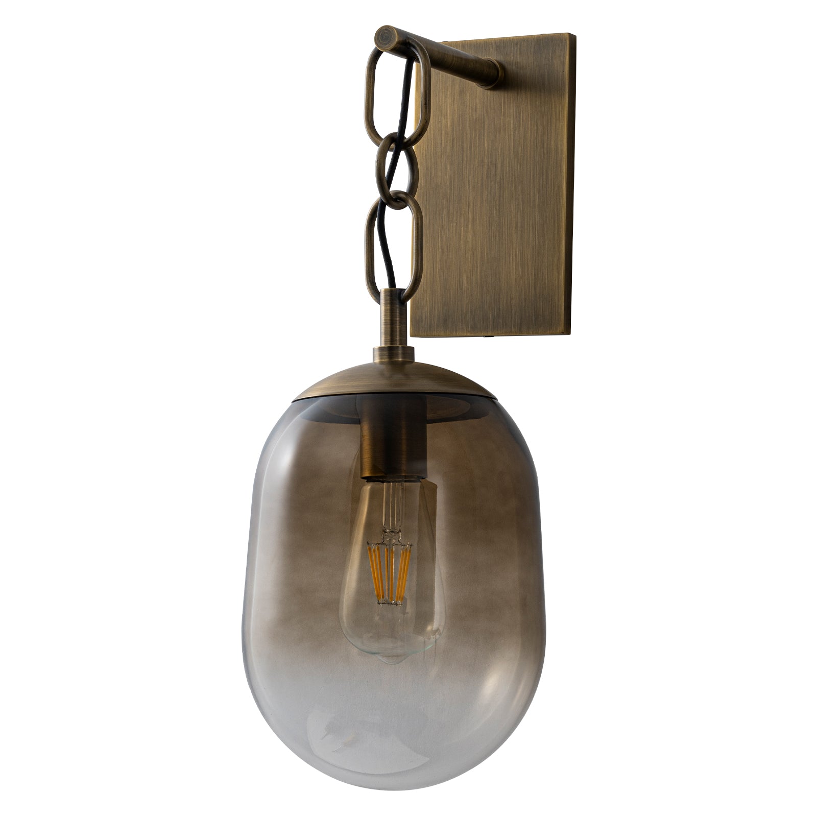 7.09 in. 1-Light Antique Metal Wall Sconce with Oval Gradient Color Glass Shade for Bedroom, Bathroom, Hallway
