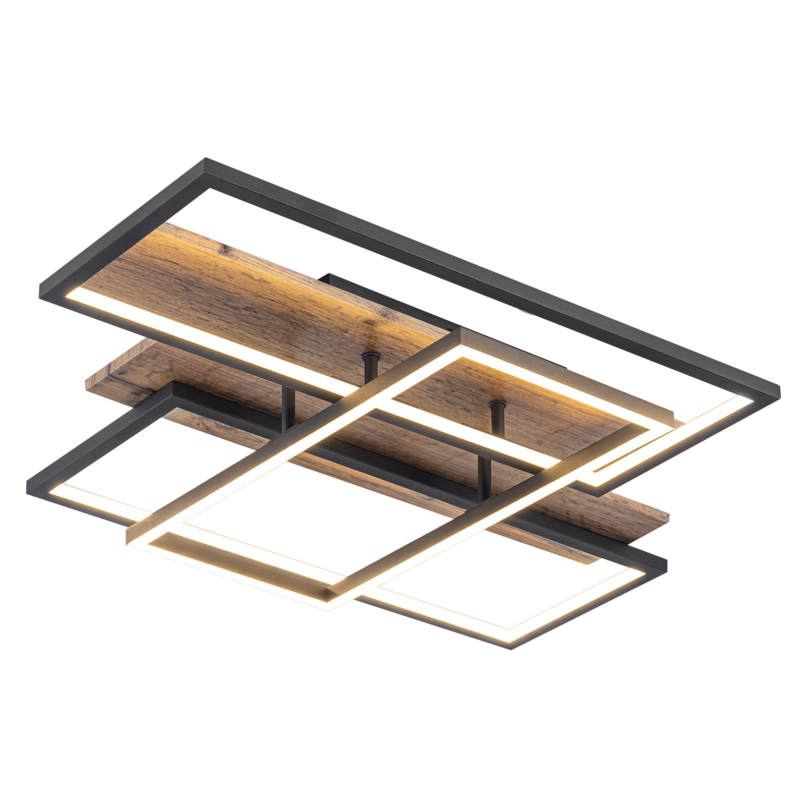 3-Light 26.77 in. Modern Black and Wood Dimmable Integrated LED Flush Mount Ceiling Light