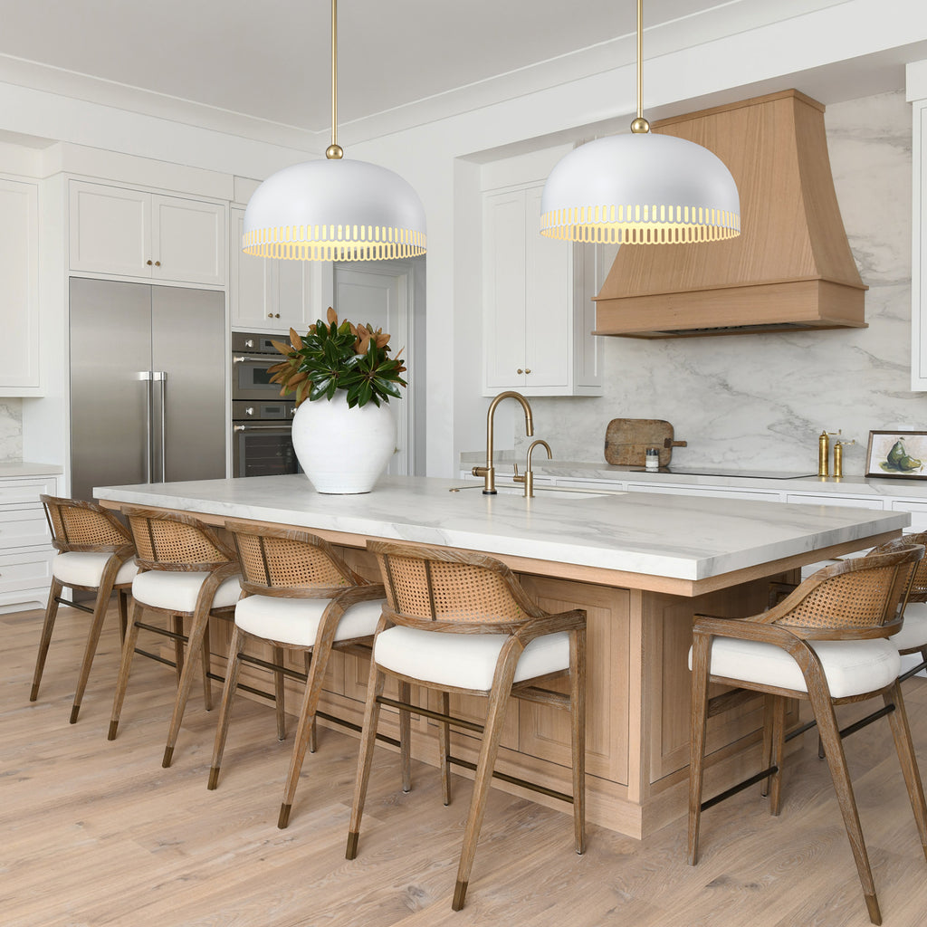 3-Light Gold Iron Semi-Domed Shape Pendant Light with Matte White Metal Shade Hollow Out Design for Living Room