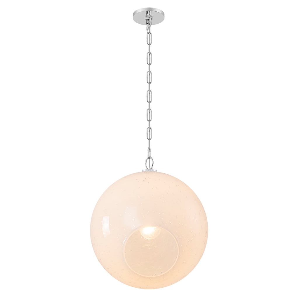 Chrome Modern Globe Hanging Pendant Light with White Bubble Glass Shade for Kitchen Island, Dining