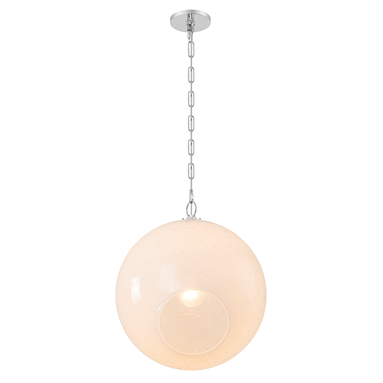 Chrome Modern Globe Hanging Pendant Light with White Bubble Glass Shade for Kitchen Island, Dining