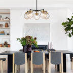 22.44 in. 5-Light Modern Black Branch Chandelier with Clear Cracked Glass Shades for Kitchen Island, Living Room