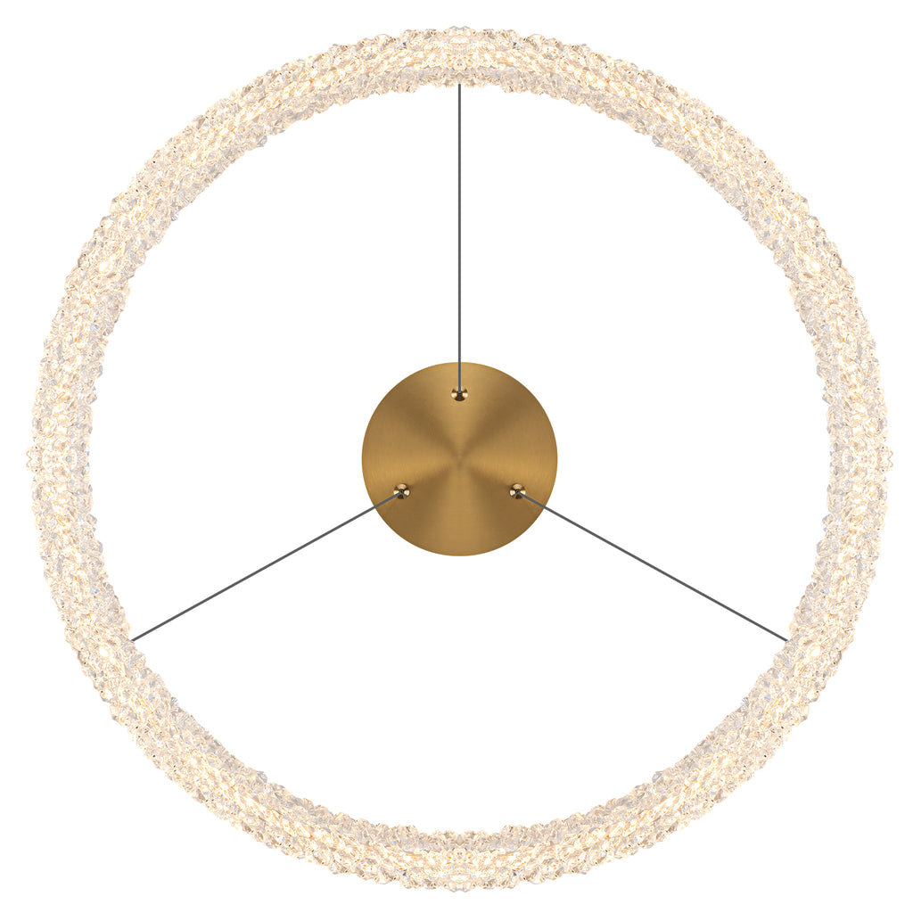 1-Light Modern Gold Metal Ring Crystal Integrated LED Pendant Light Dimmable Chandelier for Dining Room
