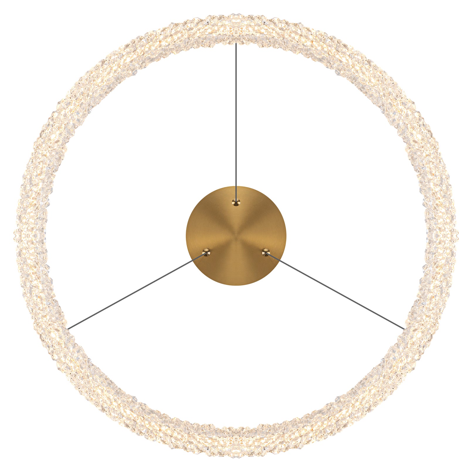 1-Light Modern Gold Metal Ring Crystal Integrated LED Pendant Light Dimmable Chandelier for Dining Room