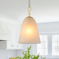 1-Light Modern Gold Bell Shaped Chandelier Hanging Light with Champagne-Colored Glass Shade for Dining Room