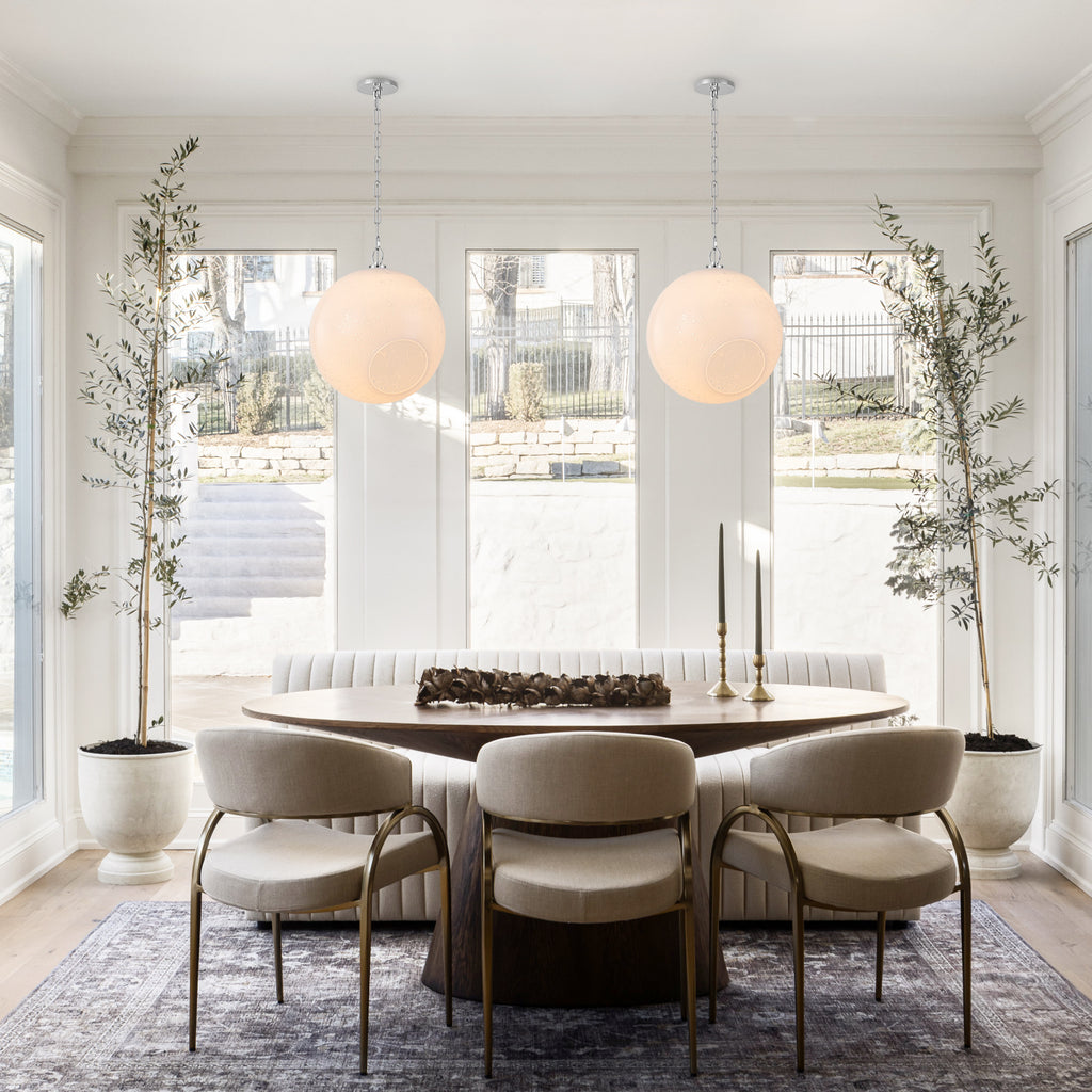 Chrome Modern Globe Hanging Pendant Light with White Bubble Glass Shade for Kitchen Island, Dining