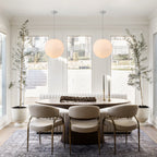 Chrome Modern Globe Hanging Pendant Light with White Bubble Glass Shade for Kitchen Island, Dining