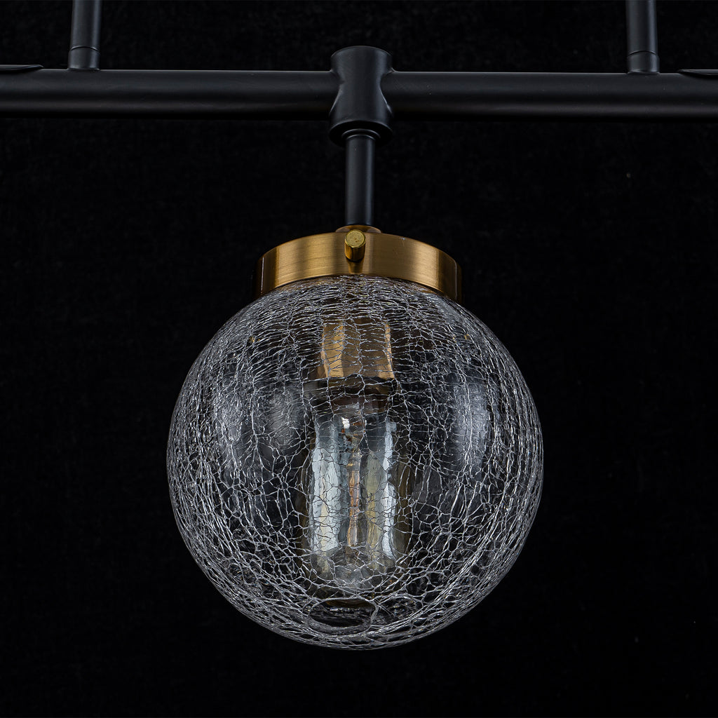 38 in. 5-Light Modern Matte Black Linear Pendant Light with Clear Globe Crackled Glass Shades Island Chandelier