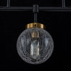 38 in. 5-Light Modern Matte Black Linear Pendant Light with Clear Globe Crackled Glass Shades Island Chandelier